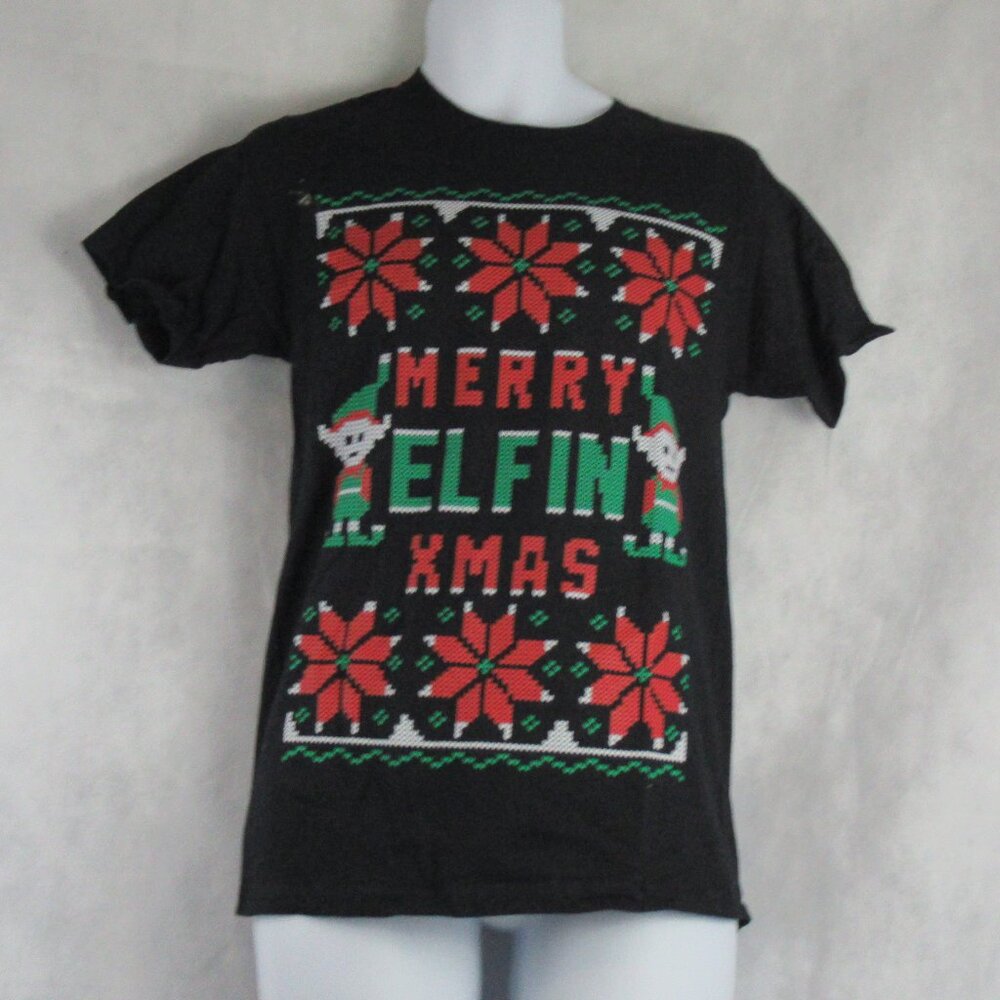 Jem Young Men's Funny Merry Elfin' Ugly Christmas Graphic-Print T-Shirt, Black